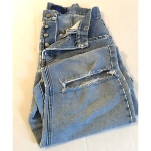 Vtg Wide Leg Baggy Jeans Women 28 Button Fly Distressed Boho Festival Cool Girl